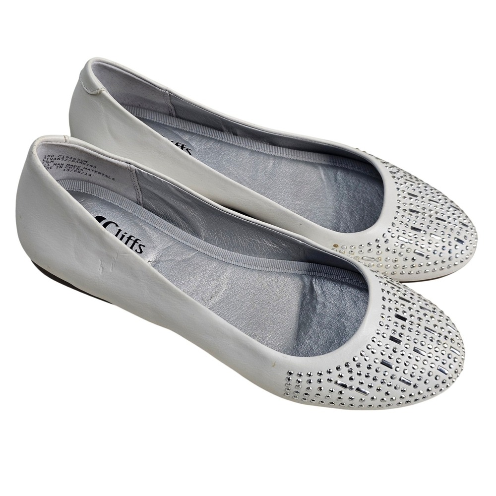 Cliffs by White Mountain Bambina White Rhinestone Ballet Flats Womens 7.5 M